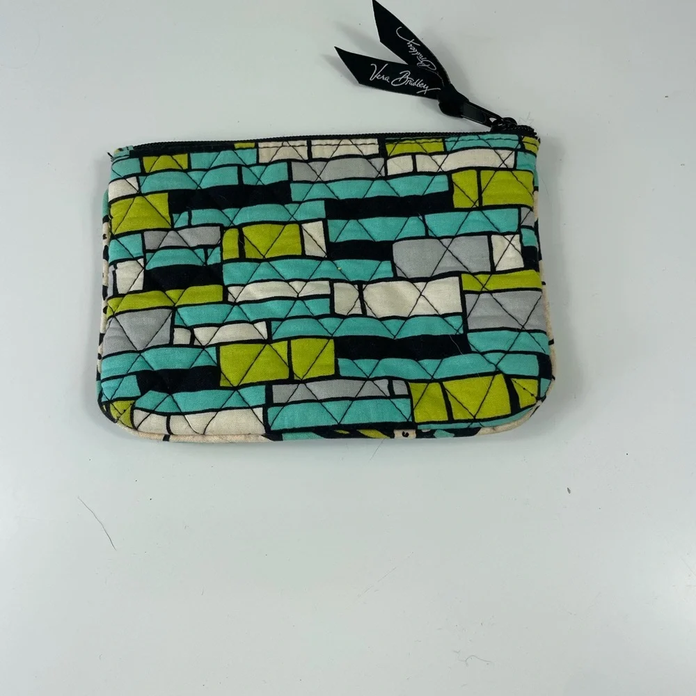 Vera‎ Bradley Teal, Neon Green and Black Geometric PatternCosmetic 5x7 Zippered